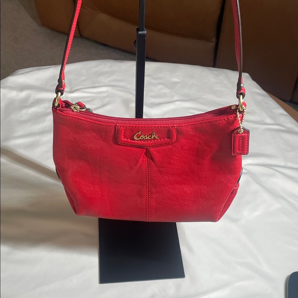 Coach Vibrant Red Leather Crossbody Bag 7inL X 9inW